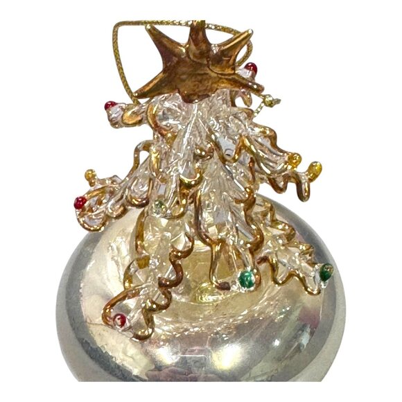Handcrafted Glass Christmas Tree Ornament Blown Gold Accents Multicolored Beads - Picture 2 of 8